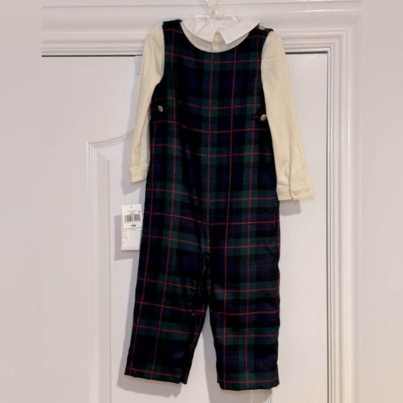 NWT Ralph Lauren Cotton Bodysuit / Plaid Wool Overall Pant Set.Holiday Christmas - Picture 4 of 7
